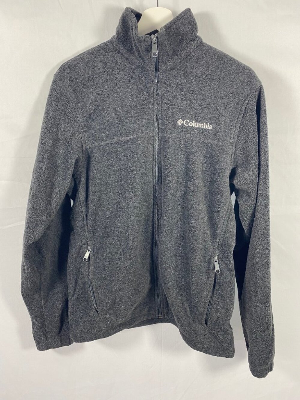 Columbia Long Sleeve Fleece Jacket Mens Size Small Gray Full Zip Pockets